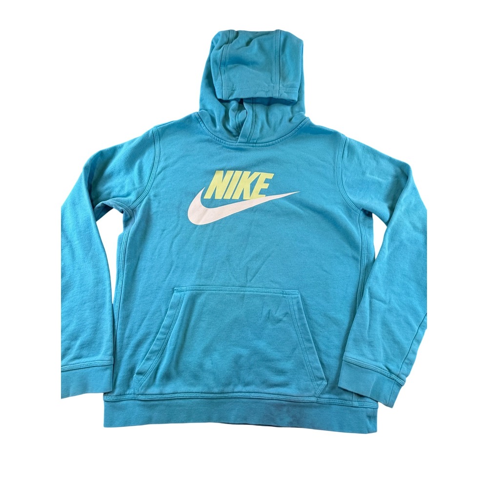 Nike Girls XL Turquoise Blue Pullover Hoodie Graphic Logo Fleece Sweatshirt